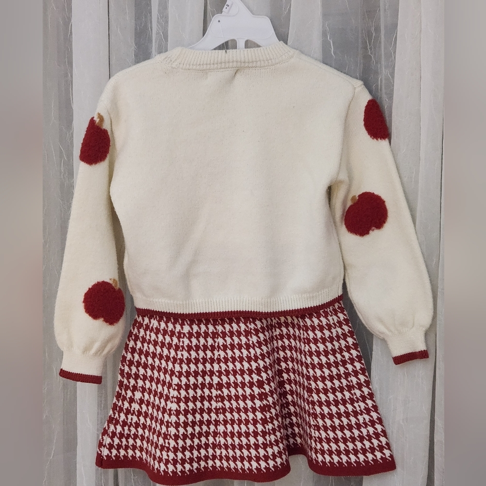 Cupcakes&Cashmere Soft Red Apple Sweater&Houndstooth Skirt Set w/HairClip,S4,NWT - Picture 5 of 5